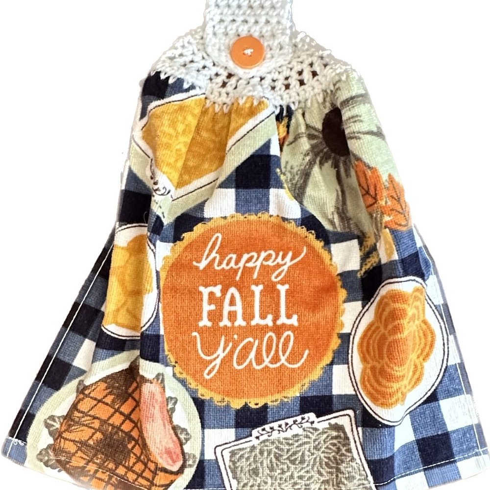 Kitchen Towel With Crochet Top/ Happy Fall Y'all - Picture 1 of 2